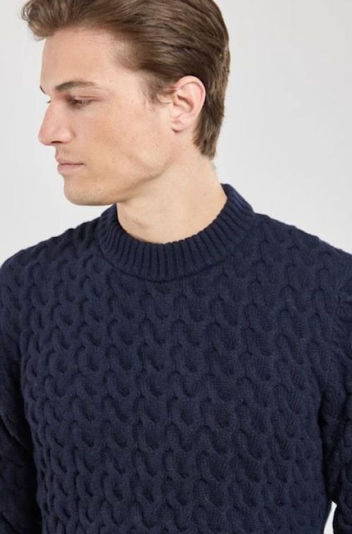 Armor Lux Cable Knit Jumper Wool Blue - Kings & Queens