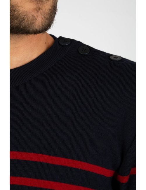 Armor Lux Fisherman Merino Wool Jumper Navy Red  - Kings & Queens