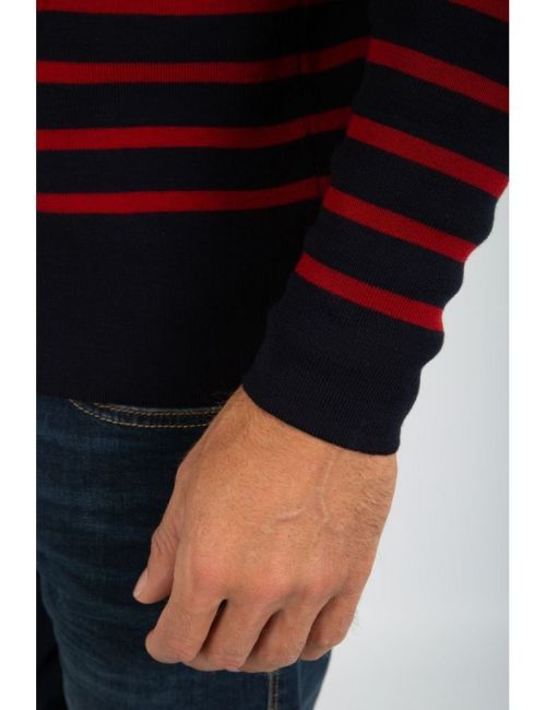 Armor Lux Fisherman Merino Wool Jumper Navy Red  - Kings & Queens