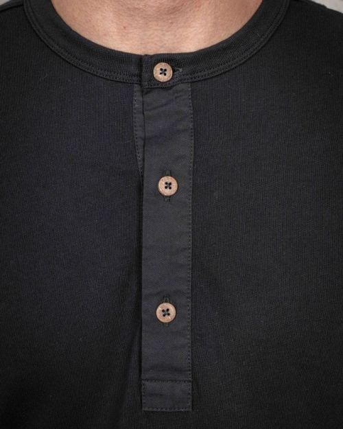 Pike Brothers 1927 Deep Black Long sleeve Henley Shirt - Kings & Queens
