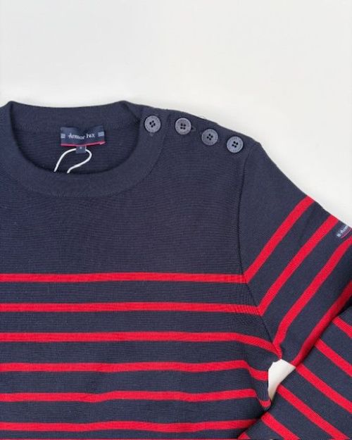 Armor Lux Fisherman Merino Wool Jumper Navy Red  - Kings & Queens