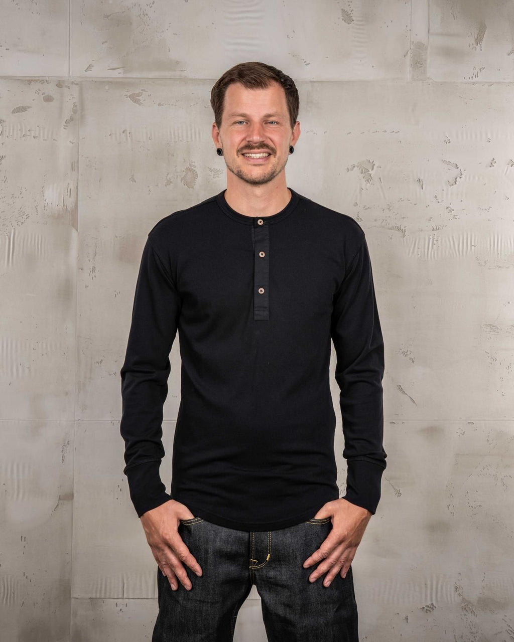 1927 Deep Black Henley Long sleeve  Shirt