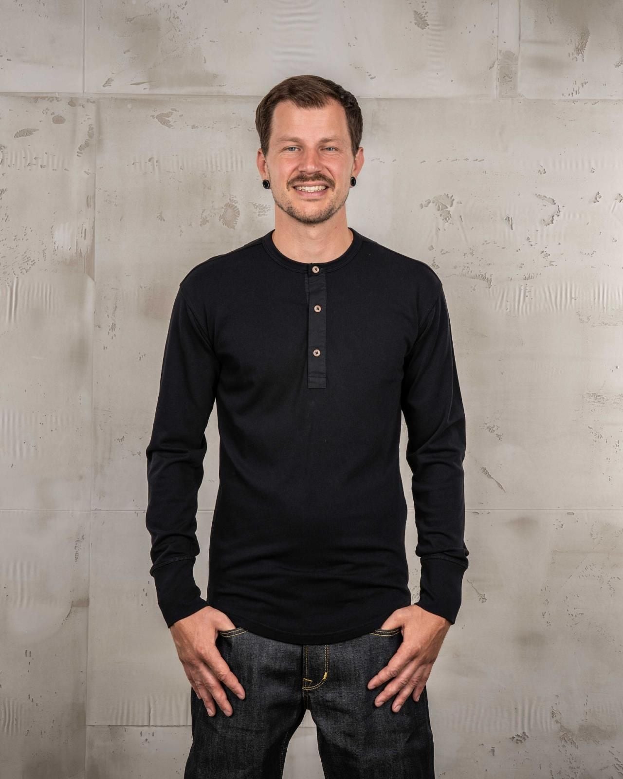 1927 Deep Black Henley Long sleeve  Shirt