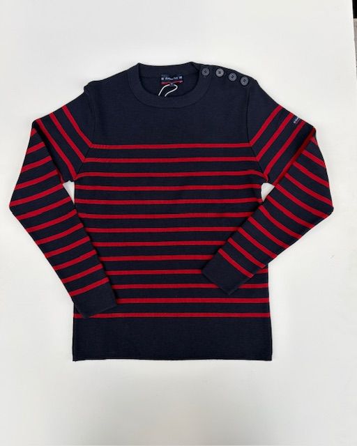 Fisherman Merino Wool Jumper Navy/Red