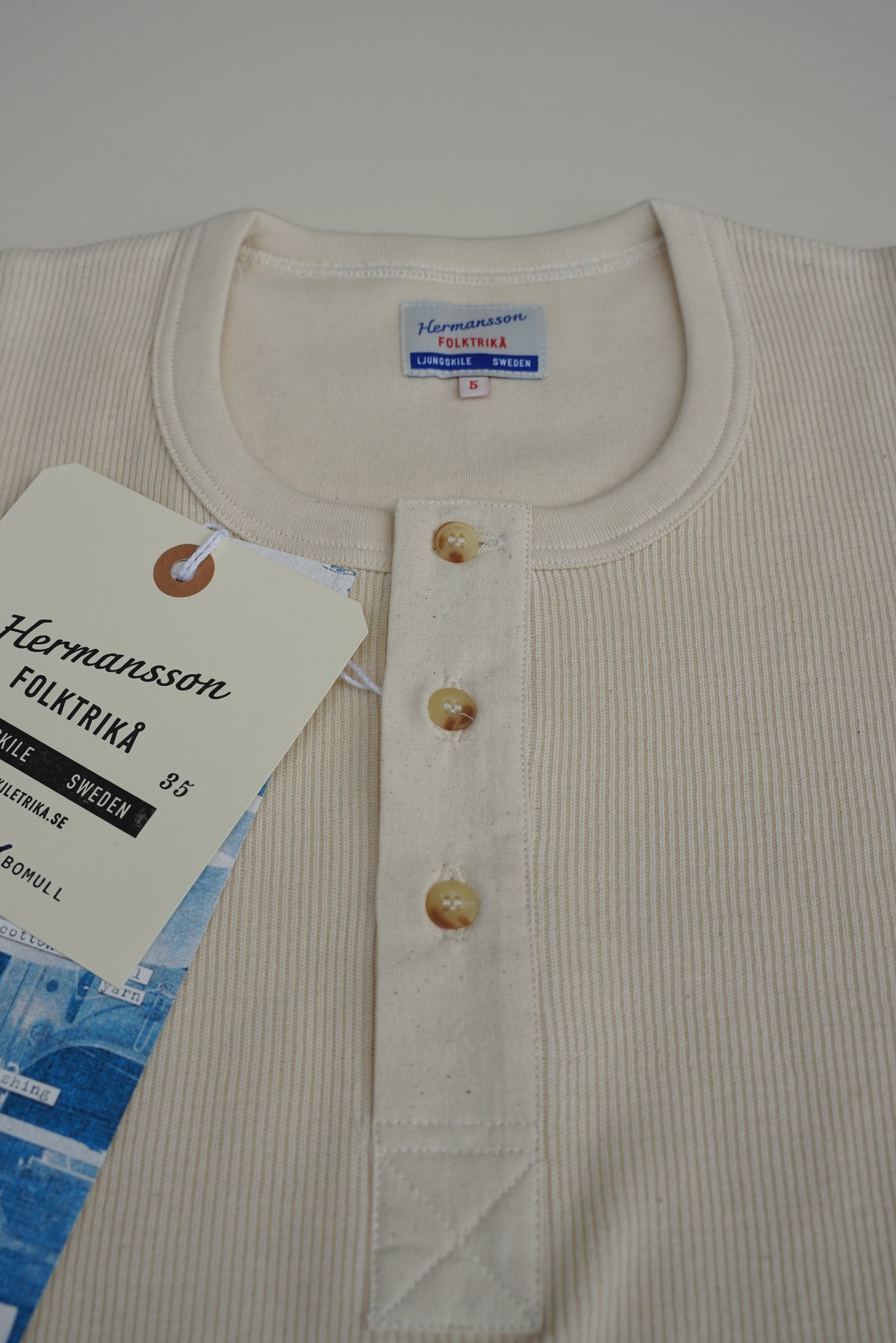 Hermansson Folktrika Lahmann Long Sleeve Henley Shirt Off White, view 2