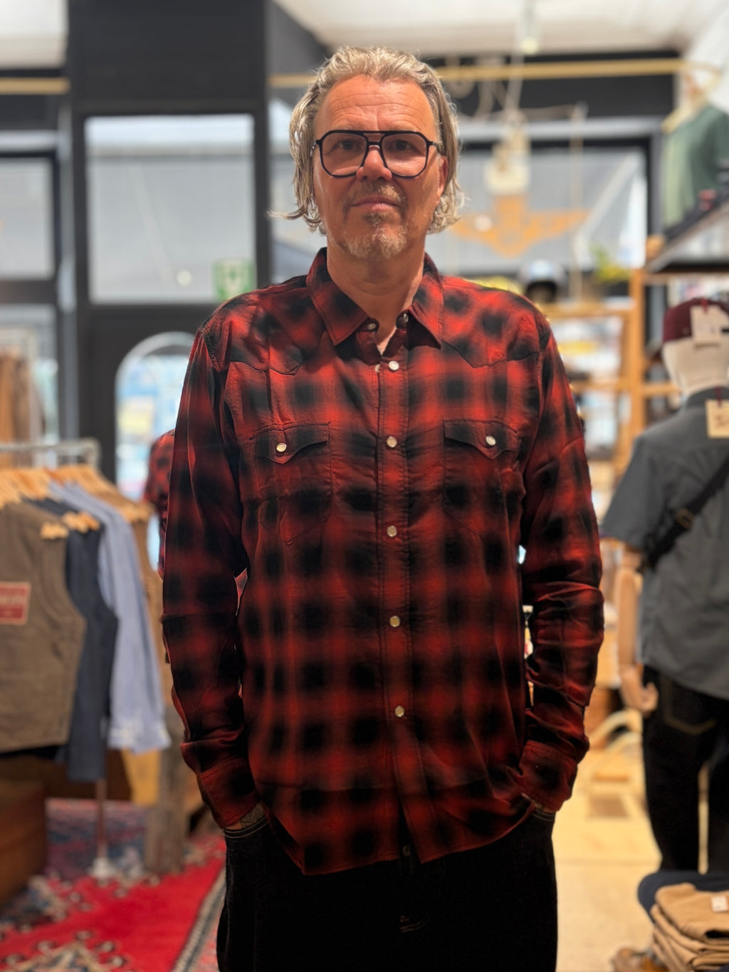 3oz Ombre Check Western Shirt Red