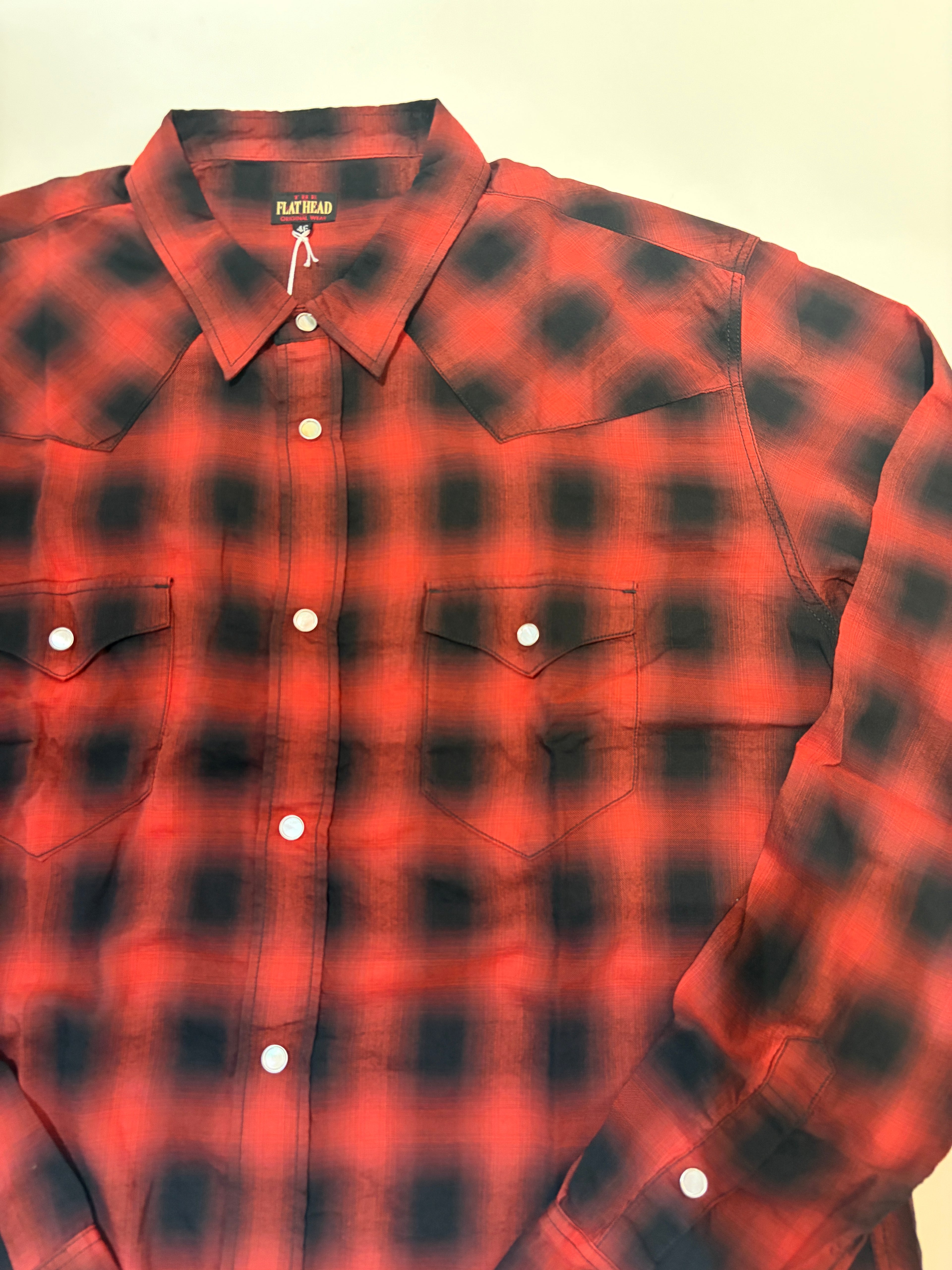 3oz Ombre Check Western Shirt Red