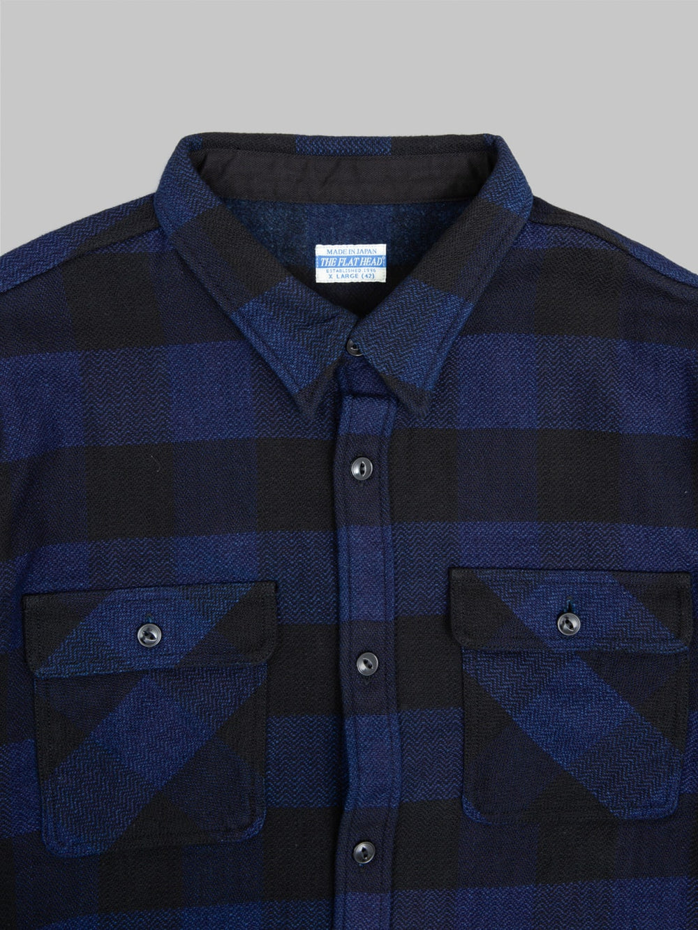 The Flat Head Indigo Block Check Flannel Shirt