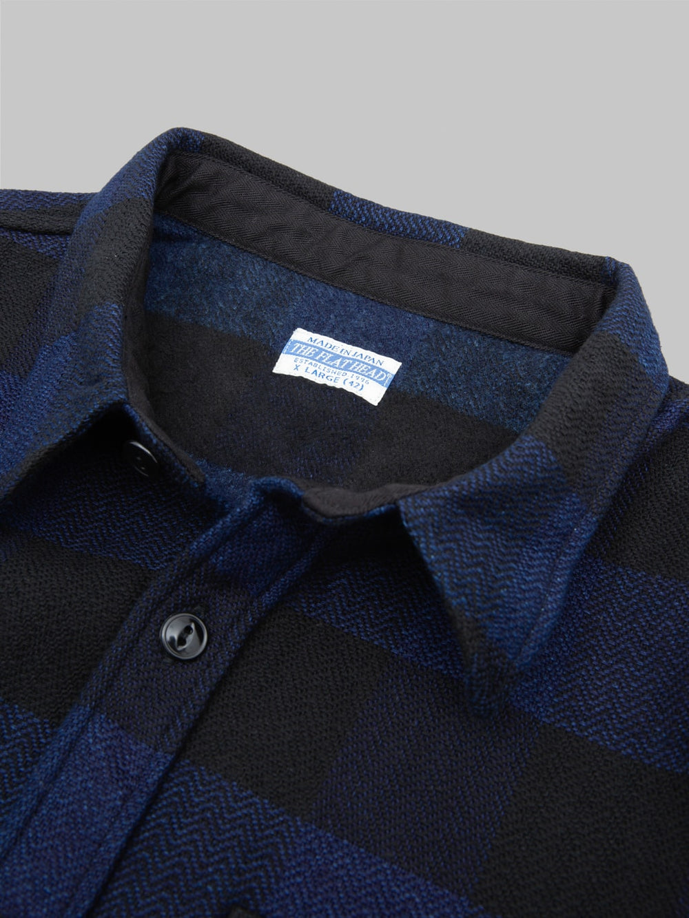 The Flat Head Indigo Block Check Flannel Shirt