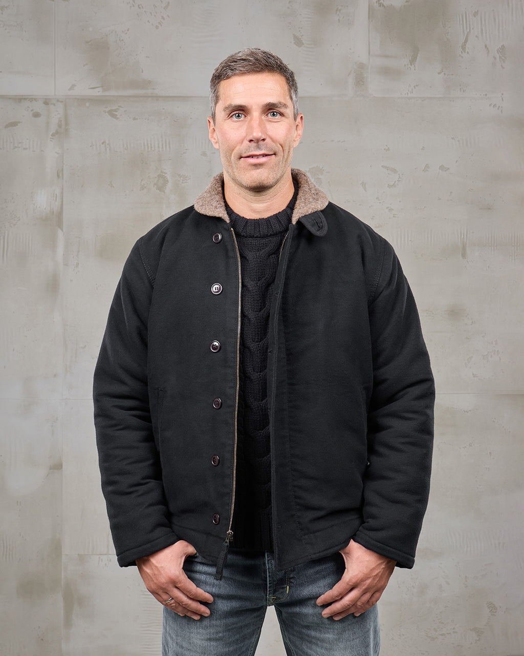 1943 N1 Deck Jacket Moleskin Sulphur Black