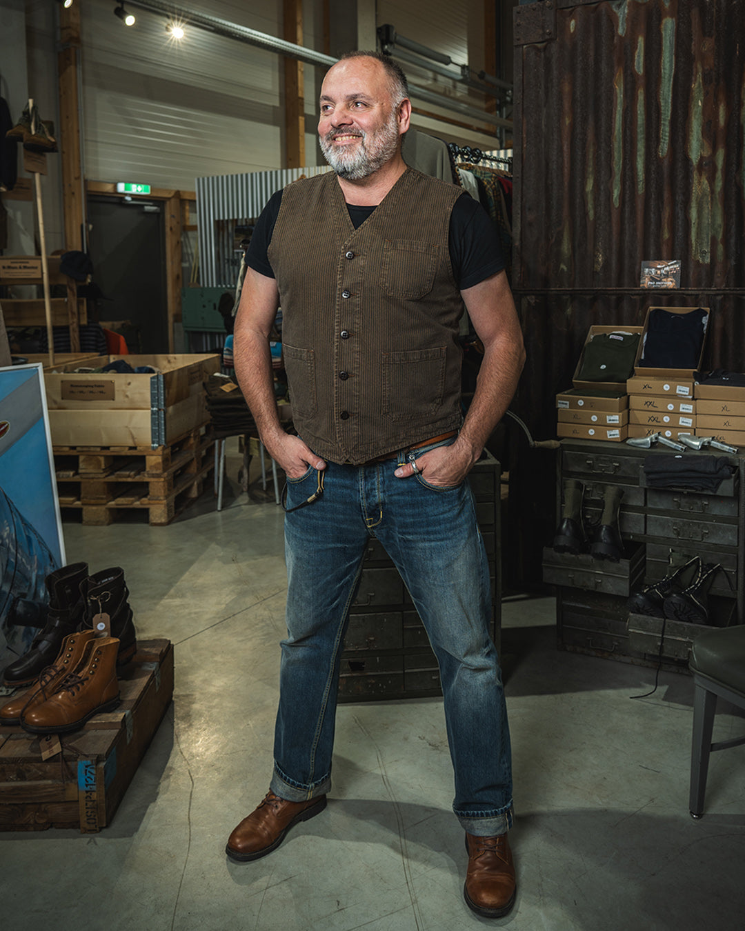 1937 Roamer Vest Hickory Stripe Brown