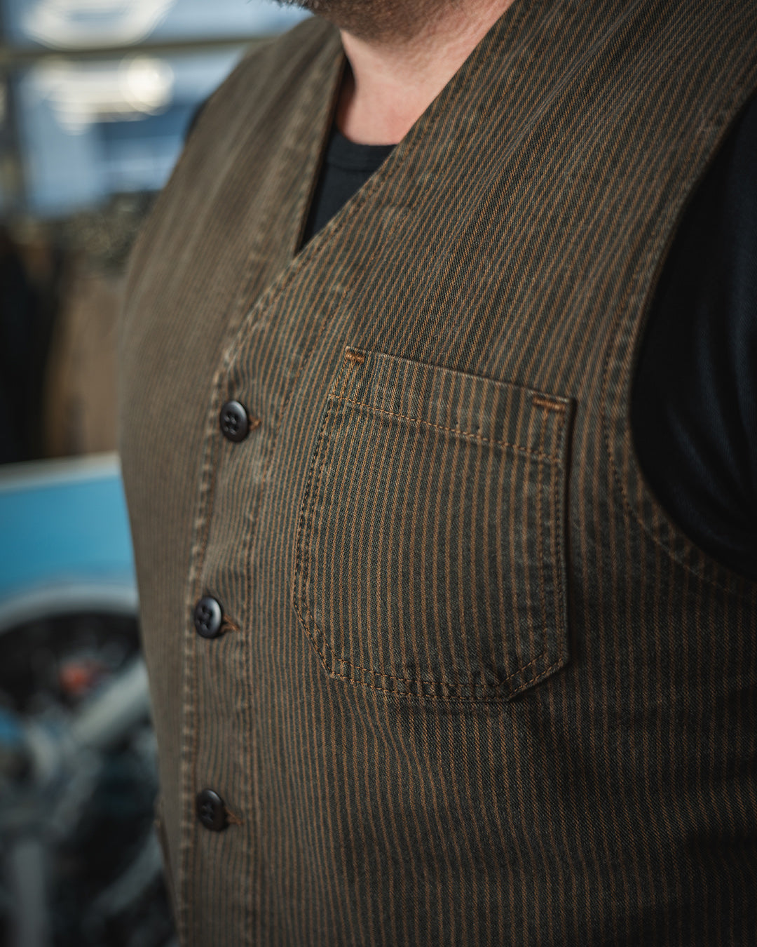 1937 Roamer Vest Hickory Stripe Brown