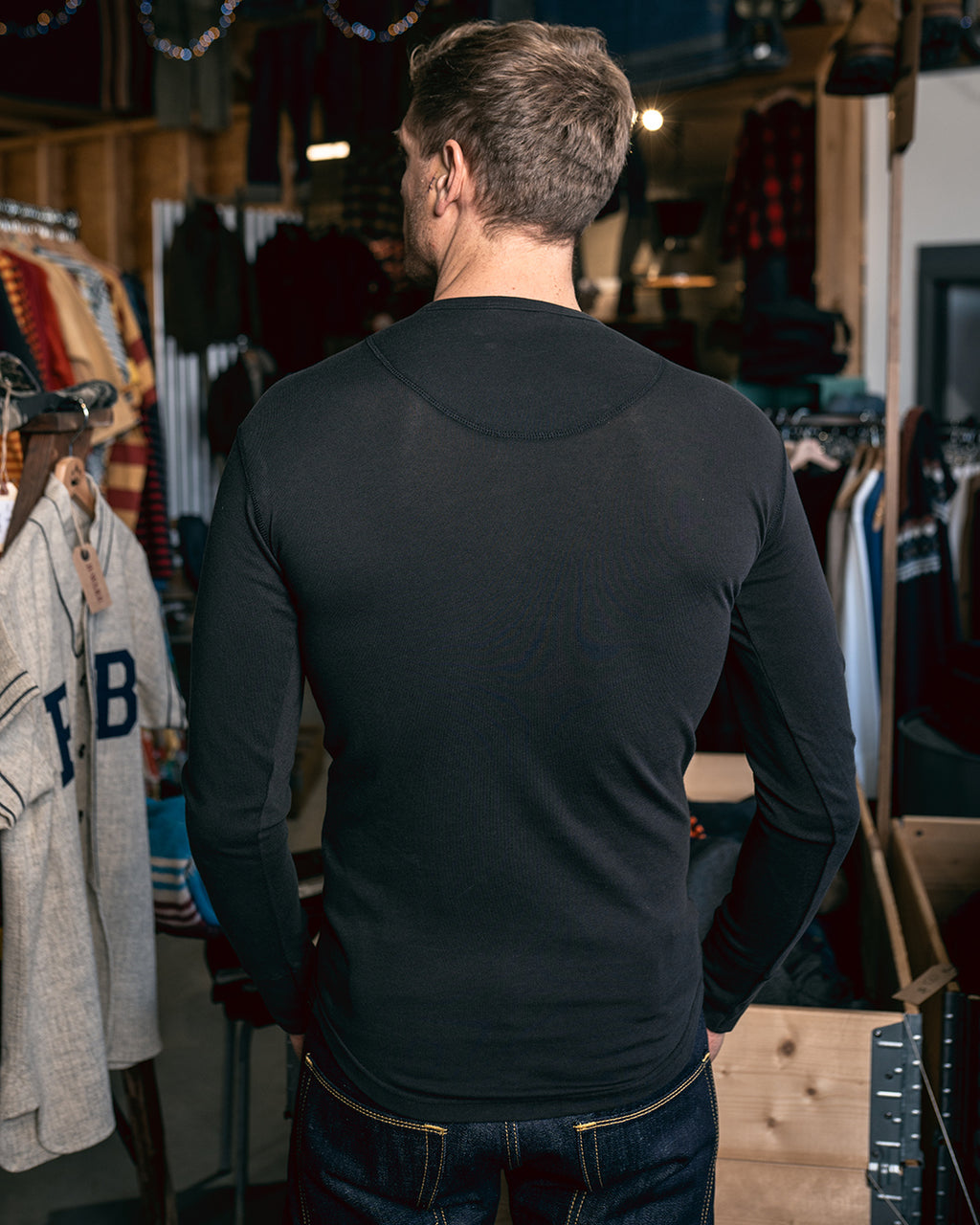 1927 Henley Shirt Long Sleeve Faded Black