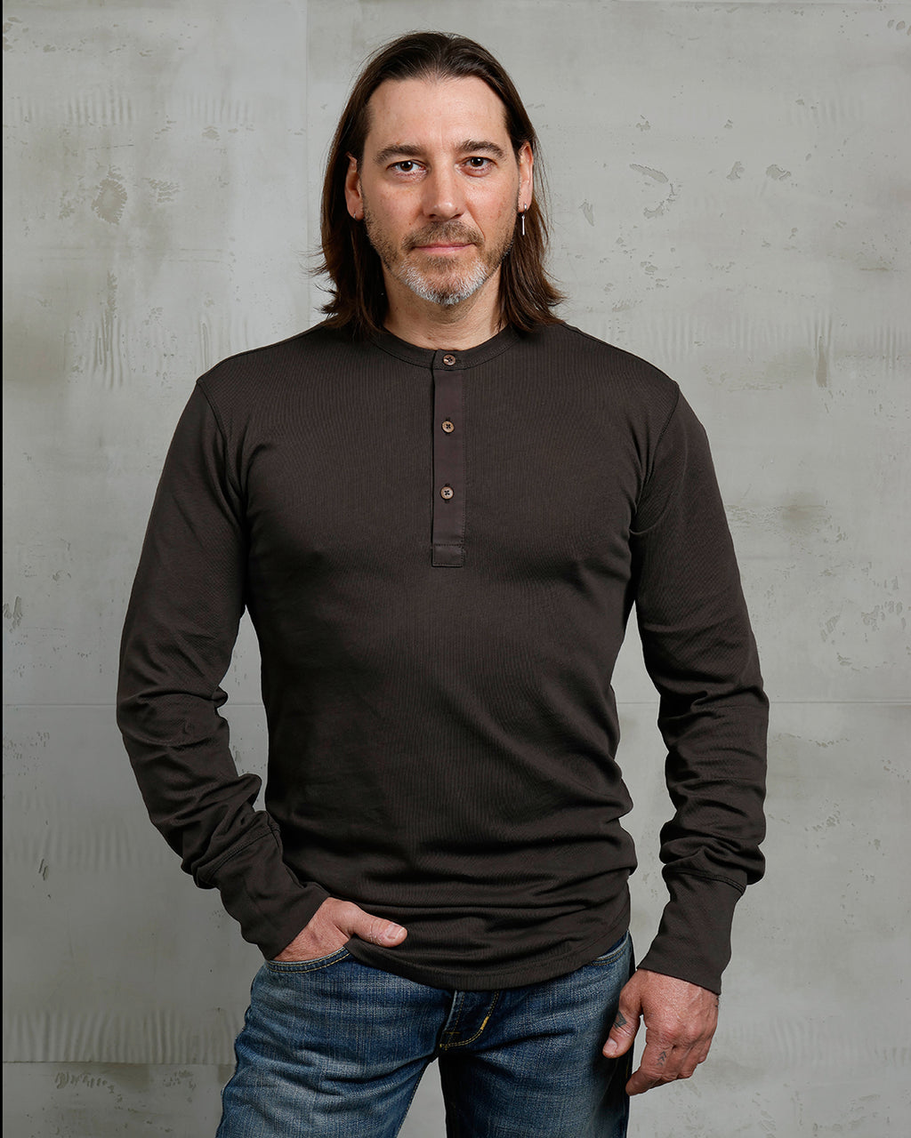 1927 Henley Shirt Long Sleeve Coffee