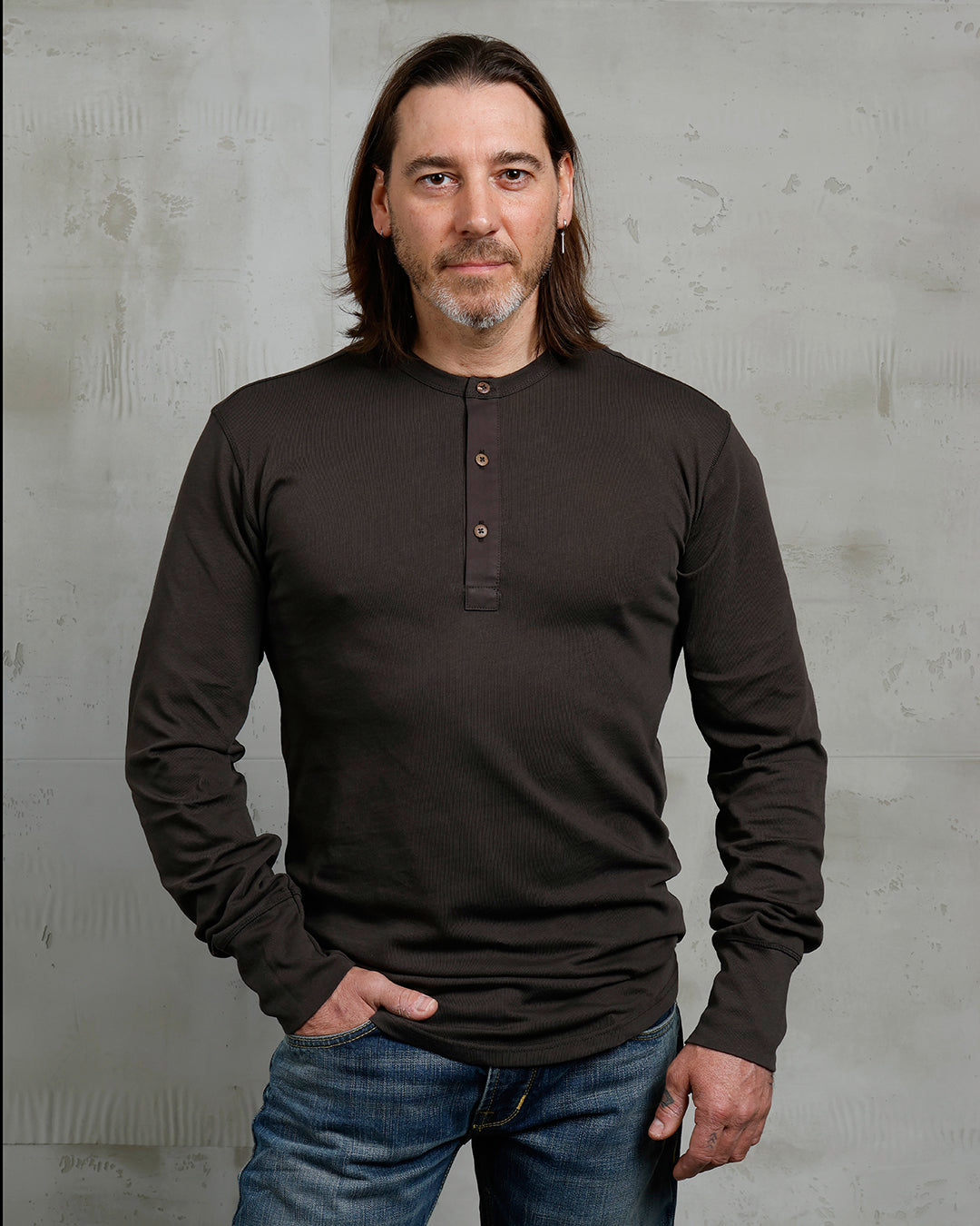 1927 Henley Shirt Long Sleeve Coffee