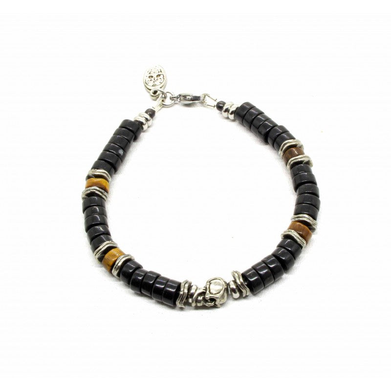 Onyx & Skull Heishi Bracelet