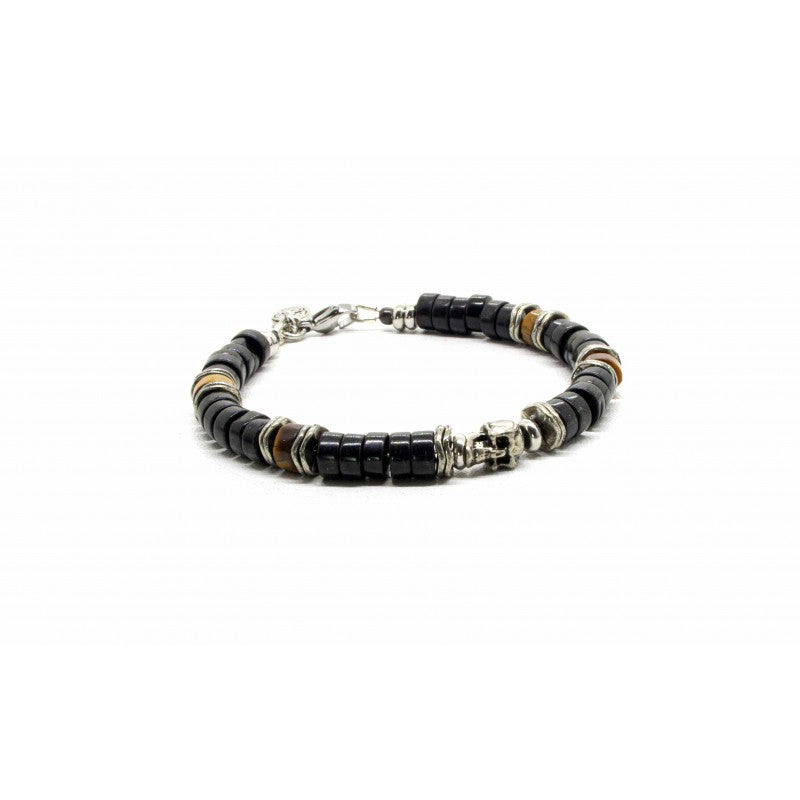 Onyx & Skull Heishi Bracelet