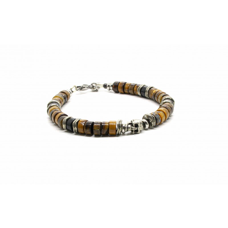 Tiger Eye & Skull Heishi Bracelet