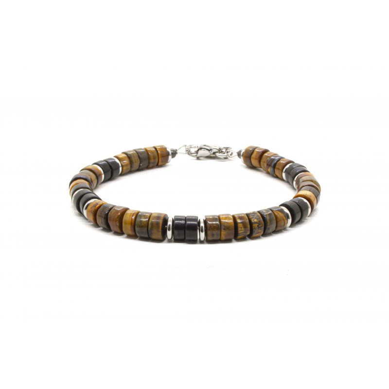 Tiger Eye & Skull Heishi Bracelet