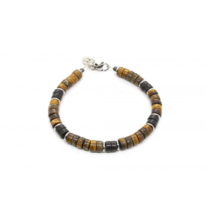 Tiger Eye & Skull Heishi Bracelet