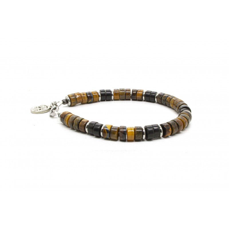 Tiger Eye & Skull Heishi Bracelet